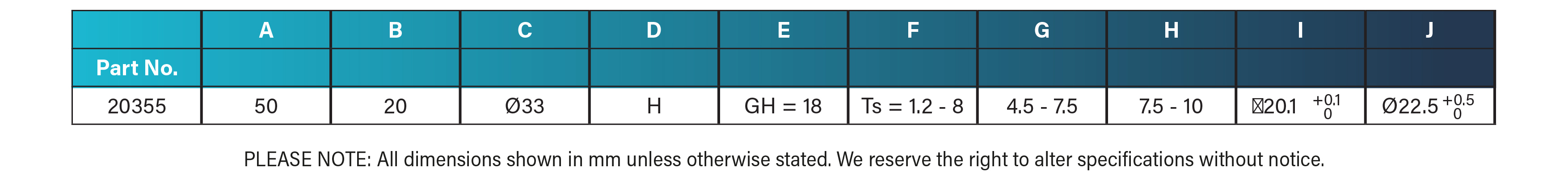 Specification-Table