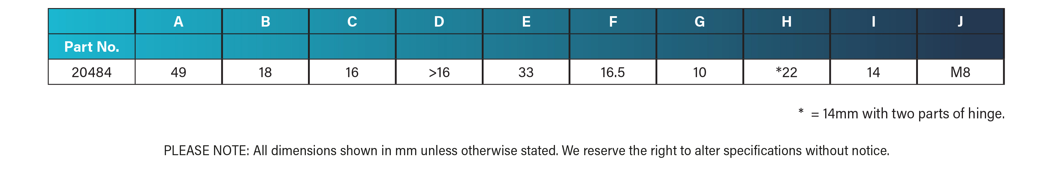 Specification-Table