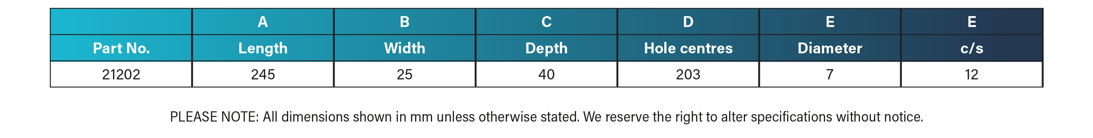 Specification-Table