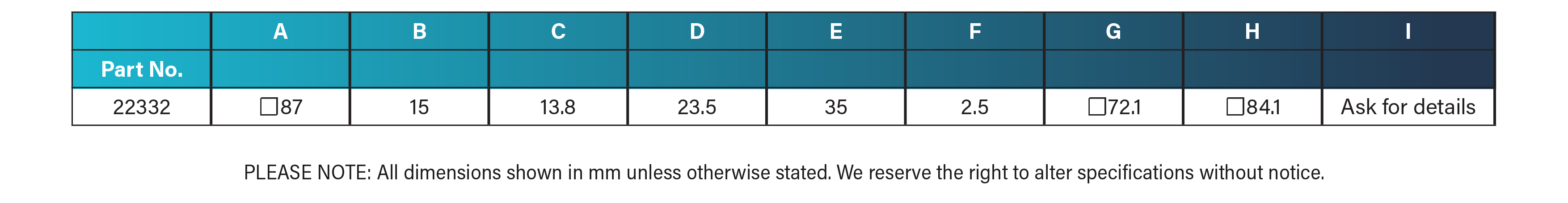 Specification-Table