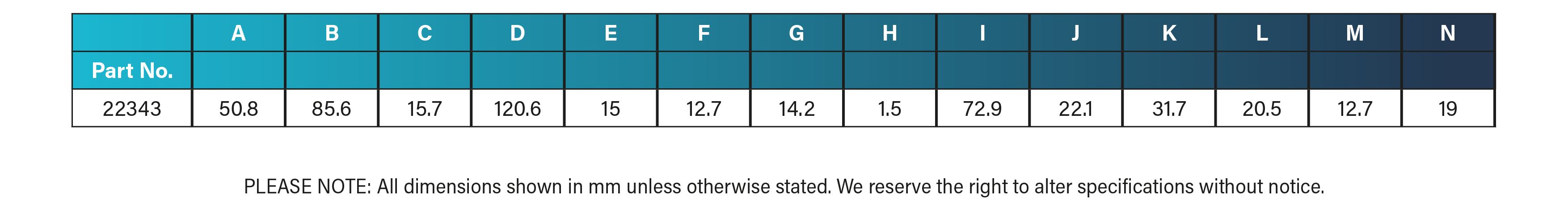 Specification-Table