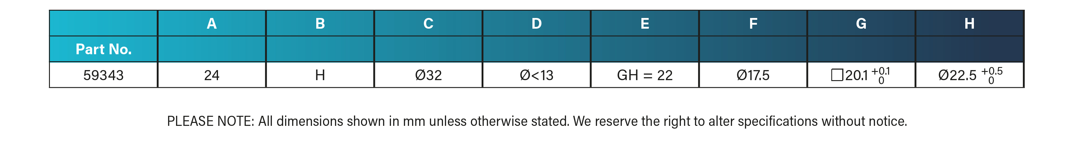 Specification-Table