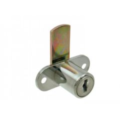 Tambour lock, horizonal double flange, keyed to differ, nickel plated