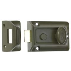 Night latch green Outward c/w brass cylinder