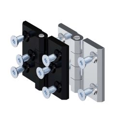 Hinge,screw-on. 60 x 76. Zinc die, black. 4 holes c/w ground screws